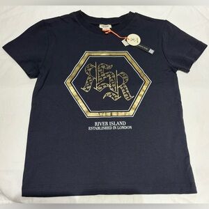 NWT River Island Kids Dark Blue Tee with Gold Design